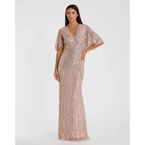 NWT Mac Duggal Sequined V Neck Cape Sleeve Gown - size 12